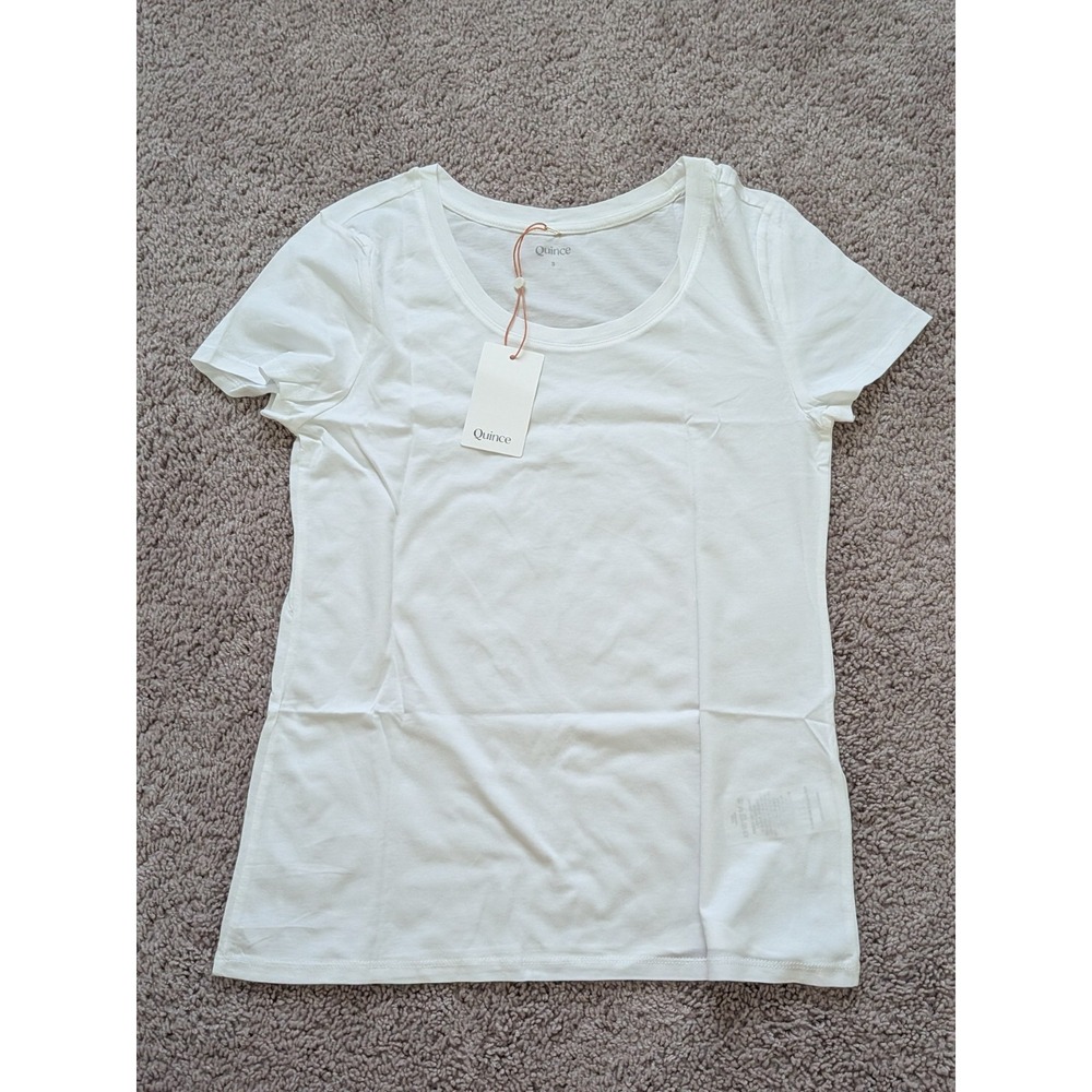 Quince Cotton Modal Scoop Neck Tee Women's Small White NWT Lightweight